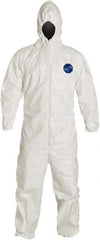 Dupont - Size L Film Laminate General Purpose Coveralls - White, Zipper Closure, Elastic Cuffs, Elastic Ankles, Serged Seams - Apex Tool & Supply
