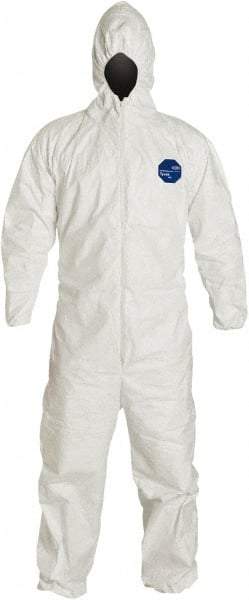 Dupont - Size M Film Laminate General Purpose Coveralls - White, Zipper Closure, Elastic Cuffs, Elastic Ankles, Serged Seams - Apex Tool & Supply