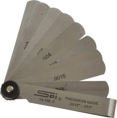 SPI - 9 Piece, 0.0015 to 0.015", Parallel Feeler Gage Set - 3" Long x 1/2" Wide, Tempered Steel - Apex Tool & Supply