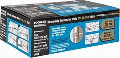 Toggler - 3/16" Screw, 6-1/4" Long, 3/8 to 3-5/8" Thick, Toggle Bolt Drywall & Hollow Wall Anchor - 3/16 - 24" Thread, 1/2" Drill, Zinc Plated, Steel, Grade 1010, Use in Drywall - Apex Tool & Supply