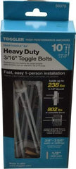 Toggler - 3/16" Screw, 6-1/4" Long, 3/8 to 3-5/8" Thick, Toggle Bolt Drywall & Hollow Wall Anchor - 3/16 - 24" Thread, 1/2" Drill, Zinc Plated, Steel, Grade 1010, Use in Drywall - Apex Tool & Supply