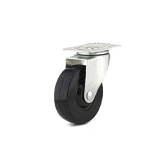 Swivel Top Plate Caster: Rubber, 4″ Wheel Dia, 1-1/4″ Wheel Width, 247 lb Capacity, 5″ OAH 2.5″ Plate Length, 3.69″ Plate Width, No Brake