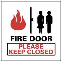 NMC - Fire Door - Please Keep Closed, Pressure Sensitive Vinyl Fire Sign - 4" Wide x 4" High - Apex Tool & Supply