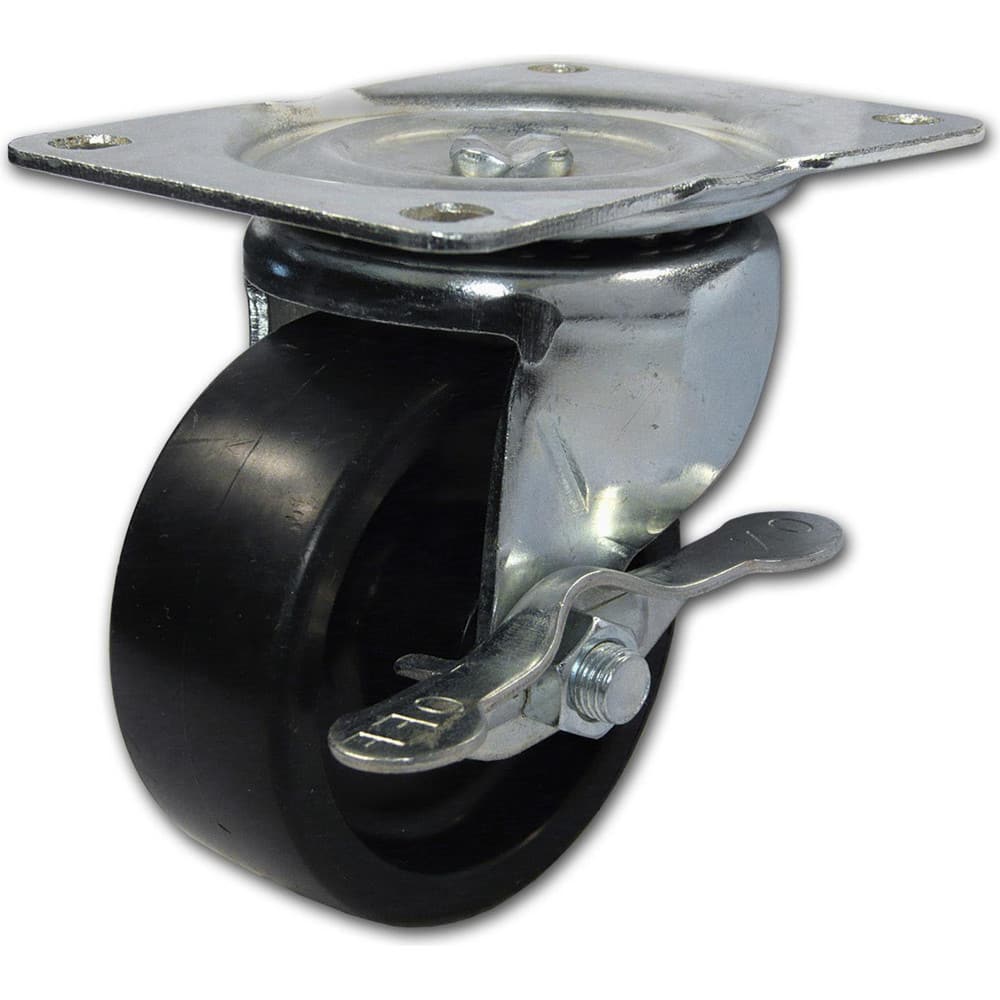 Swivel Top Plate Caster: Polypropylene, 3″ Wheel Dia, 1-1/4″ Wheel Width, 209 lb Capacity, 3-13/16″ OAH 3.125″ Plate Length, 4.13″ Plate Width, Side Cam