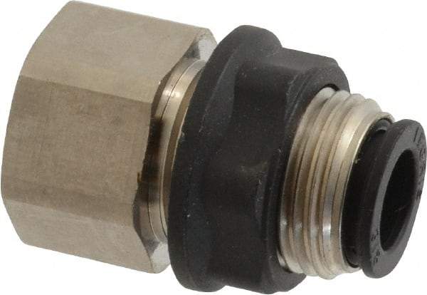 Legris - 3/8" Outside Diam, 1/4 NPT, Brass Push-to-Connect Tube Female Bulkhead - 290 Max psi - Apex Tool & Supply