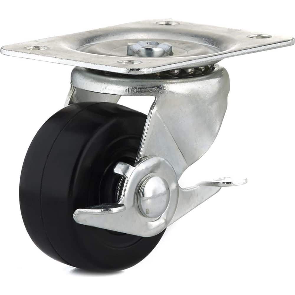 Swivel Top Plate Caster: Rubber, 2-1/2″ Wheel Dia, 1-1/16″ Wheel Width, 176 lb Capacity, 3-1/4″ OAH 3.875″ Plate Length, 2.75″ Plate Width, Side Cam