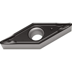 Turning Insert:  VCMT332-FM4 WSM01,  Solid Carbide TiAlN Finish,  Neutral,  0.6540″ Long,  3/8″ Inscribed Circle,  0.0310″ Corner Radius,  35.0 &deg N/A Diamond,  Series  VCMT-FM4