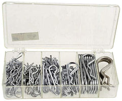 Precision Brand - 150 Piece, 1/16 to 3/16" Pin Diam, Hitch Pin Assortment - 1-9/16 to 3-1/4" Long, Steel - Apex Tool & Supply