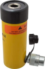 Enerpac - 12 Ton, 3" Stroke, 8.29 Cu In Oil Capacity, Portable Hydraulic Hollow Hole Cylinder - 2.76 Sq In Effective Area, 7.25" Lowered Ht., 10.25" Max Ht., 2.13" Cyl Bore Diam, 1.38" Plunger Rod Diam, 10,000 Max psi - Apex Tool & Supply
