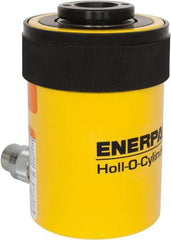 Enerpac - 30 Ton, 2.5" Stroke, 18.05 Cu In Oil Capacity, Portable Hydraulic Hollow Hole Cylinder - 7.22 Sq In Effective Area, 7.03" Lowered Ht., 9.53" Max Ht., 3.5" Cyl Bore Diam, 2.5" Plunger Rod Diam, 10,000 Max psi - Apex Tool & Supply
