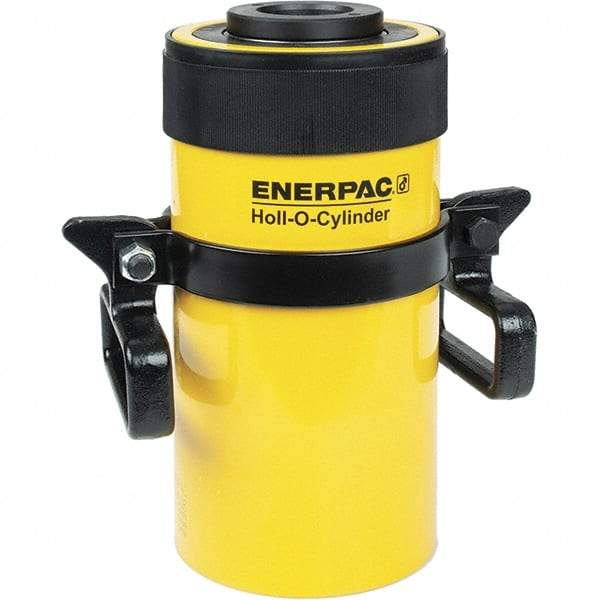 Enerpac - 60 Ton, 6" Stroke, 76.41 Cu In Oil Capacity, Portable Hydraulic Hollow Hole Cylinder - 12.73 Sq In Effective Area, 12.75" Lowered Ht., 18.75" Max Ht., 4.88" Cyl Bore Diam, 3.63" Plunger Rod Diam, 10,000 Max psi - Apex Tool & Supply