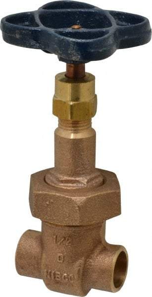 NIBCO - 1/2" Pipe, Class 150, Soldered Bronze Solid Wedge Rising Stem Gate Valve - 300 WOG, 150 WSP, Bolted Bonnet - Apex Tool & Supply