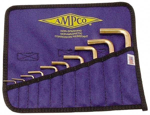 Ampco - 10 Piece L-Key Short Arm Hex Key Set - Hex Range 1.5 to 10mm, Beryllium Copper - Apex Tool & Supply