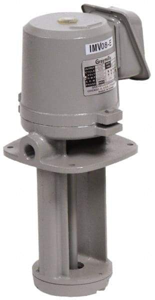 Graymills - 230/460 Volt, 3/4 hp, 3 Phase, 3,450 RPM, Cast Iron Immersion Machine Tool & Recirculating Pump - 45 GPM, 52 psi, 7-1/2" Long x 7-1/2" Mounting Flange Width, 21-1/16" Overall Height, Metric Thread, Aluminum Impeller - Apex Tool & Supply