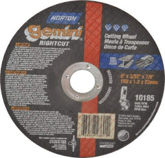 Norton - 6" Aluminum Oxide Cutoff Wheel - 3/32" Thick, 7/8" Arbor, 10,185 Max RPM, Use with Angle Grinders - Apex Tool & Supply