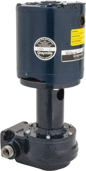 Graymills - 115 Volt, 1/6 hp, 1 Phase, 3,450 RPM, Cast Iron Flanged Outside Suction Machine Tool & Recirculating Pump - 3-3/4" Long x 2-1/2" Mounting Flange Width, NPT Thread, Glass Filled Celcon Impeller - Apex Tool & Supply