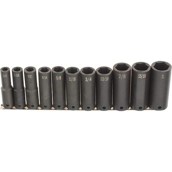 SK - 11 Piece 1/2" Drive Deep Impact Socket Set - 6 Points, 1/2 to 1-1/4", Inch Measurement Standard - Apex Tool & Supply