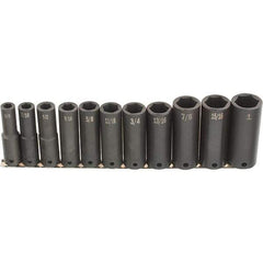 SK - 11 Piece 1/2" Drive Deep Impact Socket Set - 6 Points, 1/2 to 1-1/4", Inch Measurement Standard - Apex Tool & Supply