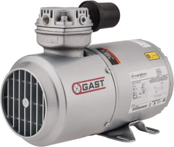Gast - 1/6 hp, 1.8 CFM, Piston Vacuum Pump - 27.5 Hg/In, 115-1 Volt, 5.63" Long x 11.62" Wide x 8.58" High - Apex Tool & Supply