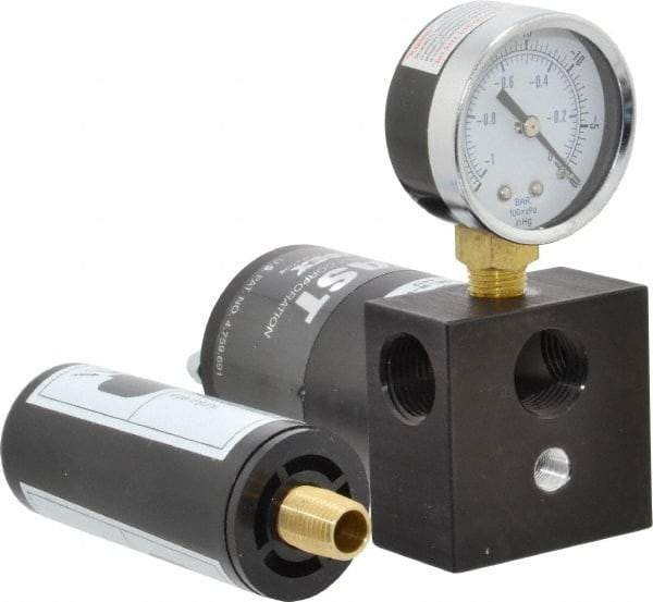 Gast - 6.8 CFM Open Flow Venturi Single Stage Vacuum Generator - 1/2 FPT Vacuum Port, 27 In/Hg Max Vacuum Pressure, 68 Max psi, 2.7 CFM Air Consumption & 8.21" Length x 3" Wide x 4.90" High - Apex Tool & Supply