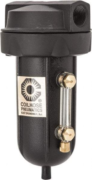 Coilhose Pneumatics - 3/8" Port, 5" High, FRL Filter with Aluminum Bowl & Automatic Drain - 250 Max psi, 250°F Max, 4 oz Bowl Capacity - Apex Tool & Supply