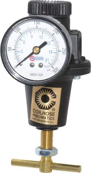 Coilhose Pneumatics - 1/4 NPT Port, 40 CFM, Cast Aluminum Heavy-Duty T-Handle Regulator - 0 to 200 psi Range, 250 Max psi Supply Pressure, 1/4" Gauge Port Thread, 3" Wide x 5-1/2" High - Apex Tool & Supply
