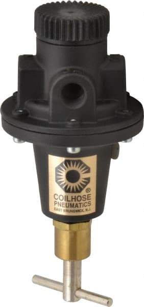 Coilhose Pneumatics - 1/4 NPT Port, 40 CFM, Cast Aluminum Tamper Proof Heavy-Duty T-Handle Regulator - 0 to 200 psi Range, 250 Max psi Supply Pressure, 1/4" Gauge Port Thread, 3" Wide x 5-1/2" High - Apex Tool & Supply