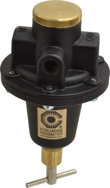 Coilhose Pneumatics - 1/2 NPT Port, 80 CFM, Cast Aluminum Tamper Proof Heavy-Duty T-Handle Regulator - 0 to 200 psi Range, 250 Max psi Supply Pressure, 1/4" Gauge Port Thread, 4" Wide x 7" High - Apex Tool & Supply