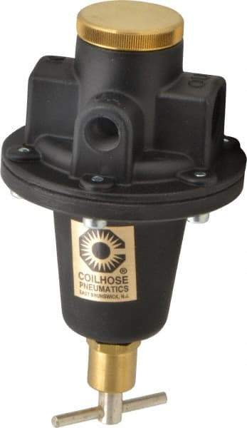 Coilhose Pneumatics - 1/2 NPT Port, 80 CFM, Cast Aluminum Tamper Proof Heavy-Duty T-Handle Regulator - 0 to 60 psi Range, 250 Max psi Supply Pressure, 1/4" Gauge Port Thread, 4" Wide x 7" High - Apex Tool & Supply