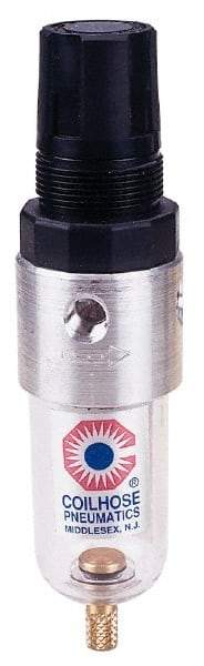 Coilhose Pneumatics - 1/4" NPT Port Miniature 1 Piece Filter/Regulator FRL Unit - Polycarbonate Bowl, 25 SCFM, 150 Max psi, 4" High, Manual Drain - Apex Tool & Supply