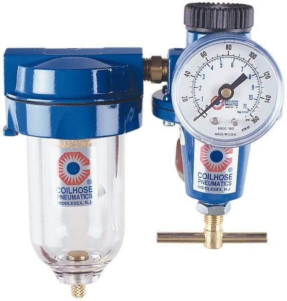 Coilhose Pneumatics - 1/2" NPT Port Heavy Duty 2 Piece Filter-Regulator FRL Unit - Metal Bowl, 125 Max psi, 7.875" High - Apex Tool & Supply
