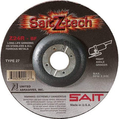 Sait - 24 Grit, 6" Wheel Diam, 1/4" Wheel Thickness, 7/8" Arbor Hole, Type 27 Depressed Center Wheel - Zirconia Alumina, Resinoid Bond, R Hardness, 10,200 Max RPM, Compatible with Angle Grinder - Apex Tool & Supply