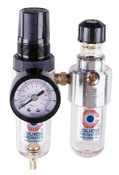 Coilhose Pneumatics - 1/8" NPT Port Miniature 2 Piece Filter/Regulator-Lubricator FRL Unit - Metal Bowl, 25 SCFM, 250 Max psi, 6" High, Manual Drain - Apex Tool & Supply