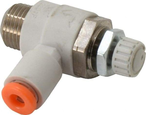 SMC PNEUMATICS - 1/8" Tube OD x 1/8" Male NPT Flow Control Elbow Valve - Meter Out - Apex Tool & Supply