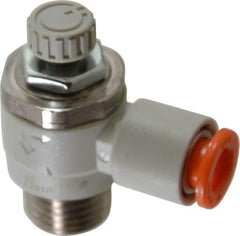 SMC PNEUMATICS - 1/4" Tube OD x 1/4" Male NPT Flow Control Elbow Valve - Meter Out - Apex Tool & Supply