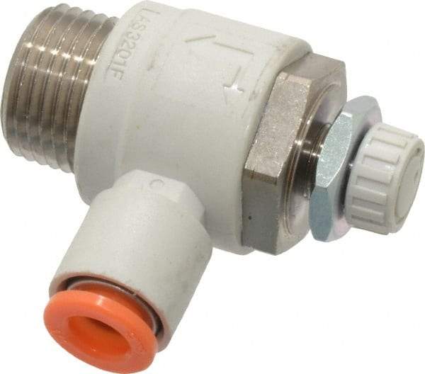 SMC PNEUMATICS - 1/4" Tube OD x 3/8" Male NPT Flow Control Elbow Valve - Meter Out - Apex Tool & Supply