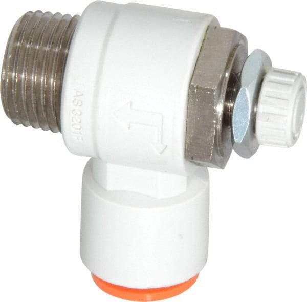 SMC PNEUMATICS - 3/8" Tube OD x 3/8" Male NPT Flow Control Elbow Valve - Meter Out - Apex Tool & Supply
