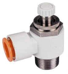 SMC PNEUMATICS - 3/8" Tube OD x 3/8" Male NPT Flow Control Offset Inline Valve - Meter Out - Apex Tool & Supply