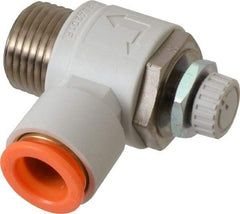 SMC PNEUMATICS - 1/2" Tube OD x 1/2" Male NPT Flow Control Elbow Valve - Meter Out - Apex Tool & Supply