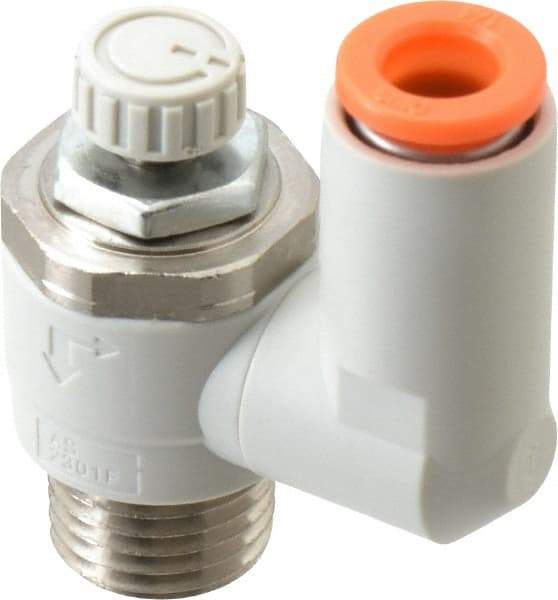 SMC PNEUMATICS - 1/4" Tube OD x 1/4" Male NPT Flow Control Offset Inline Valve - Meter Out - Apex Tool & Supply