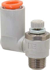 SMC PNEUMATICS - 3/8" Tube OD x 1/4" Male NPT Flow Control Offset Inline Valve - Meter Out - Apex Tool & Supply