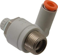 SMC PNEUMATICS - 1/4" Tube OD x 3/8" Male NPT Flow Control Offset Inline Valve - Meter Out - Apex Tool & Supply