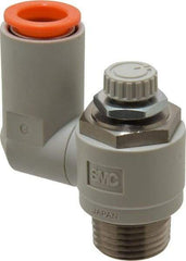 SMC PNEUMATICS - 1/2" Tube OD x 1/2" Male NPT Flow Control Offset Inline Valve - Meter Out - Apex Tool & Supply
