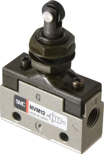 SMC PNEUMATICS - 0.14 CV Rate, 1/8" NPT Inlet Mechanical Valve - 2 Way, 2 Ports, Roller Plunger Inline - Apex Tool & Supply