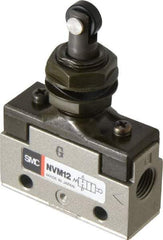 SMC PNEUMATICS - 0.14 CV Rate, 1/8" NPT Inlet Mechanical Valve - 2 Way, 2 Ports, Roller Plunger Inline - Apex Tool & Supply