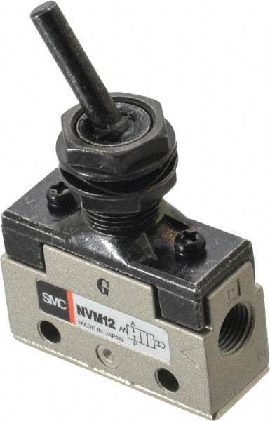SMC PNEUMATICS - 0.14 CV Rate, 1/8" NPT Inlet Mechanical Valve - 2 Way, 2 Ports, Toggle Lever - Apex Tool & Supply