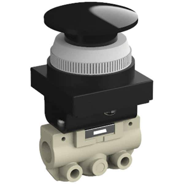 SMC PNEUMATICS - 0.14 CV Rate, 1/8" NPT Inlet Mechanical Valve - 2 Way, 2 Ports, Push Button Mushroom - Apex Tool & Supply