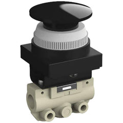 SMC PNEUMATICS - 0.14 CV Rate, 1/8" NPT Inlet Mechanical Valve - 2 Way, 2 Ports, Push Button Mushroom - Apex Tool & Supply