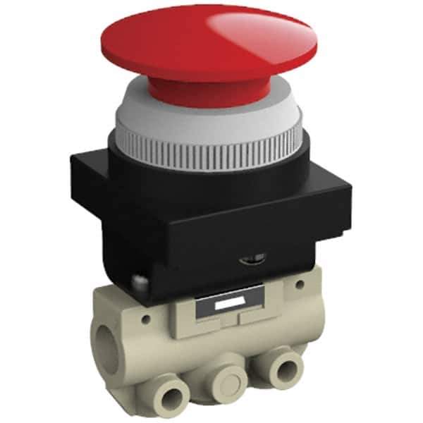 SMC PNEUMATICS - 0.14 CV Rate, 1/8" NPT Inlet Mechanical Valve - 2 Way, 2 Ports, Push Button Mushroom - Apex Tool & Supply