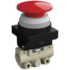 SMC PNEUMATICS - 0.14 CV Rate, 1/8" NPT Inlet Mechanical Valve - 2 Way, 2 Ports, Push Button Mushroom - Apex Tool & Supply